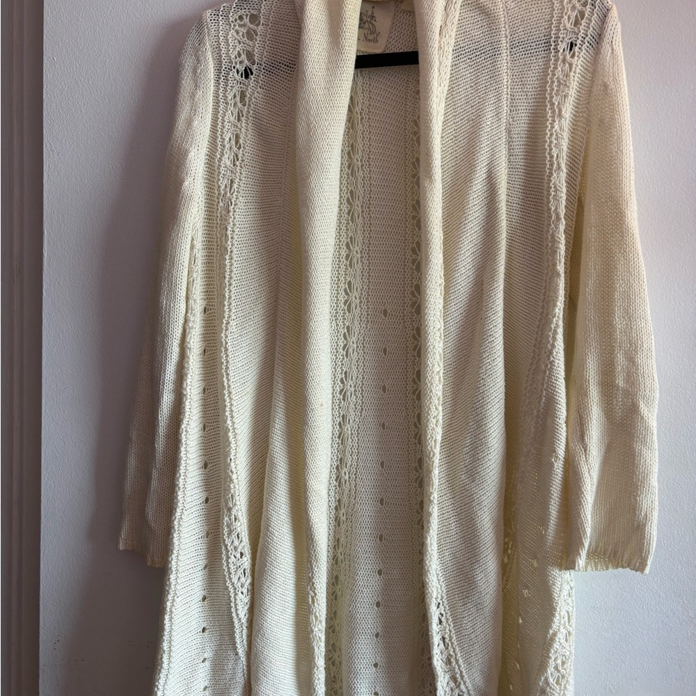 Anthropologie Cream Open-Front Cardigan